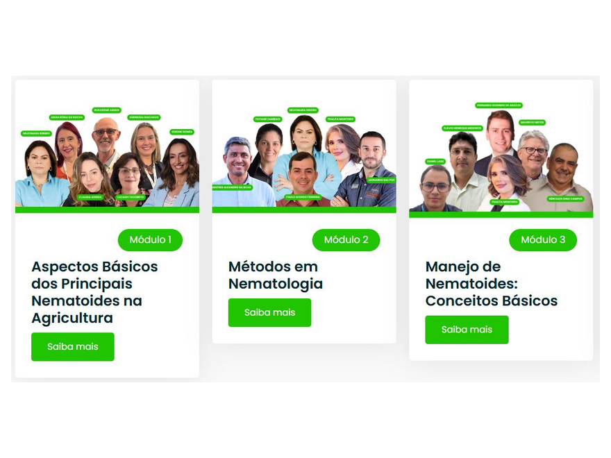 Módulos do curso on-line Nematech na plataforma